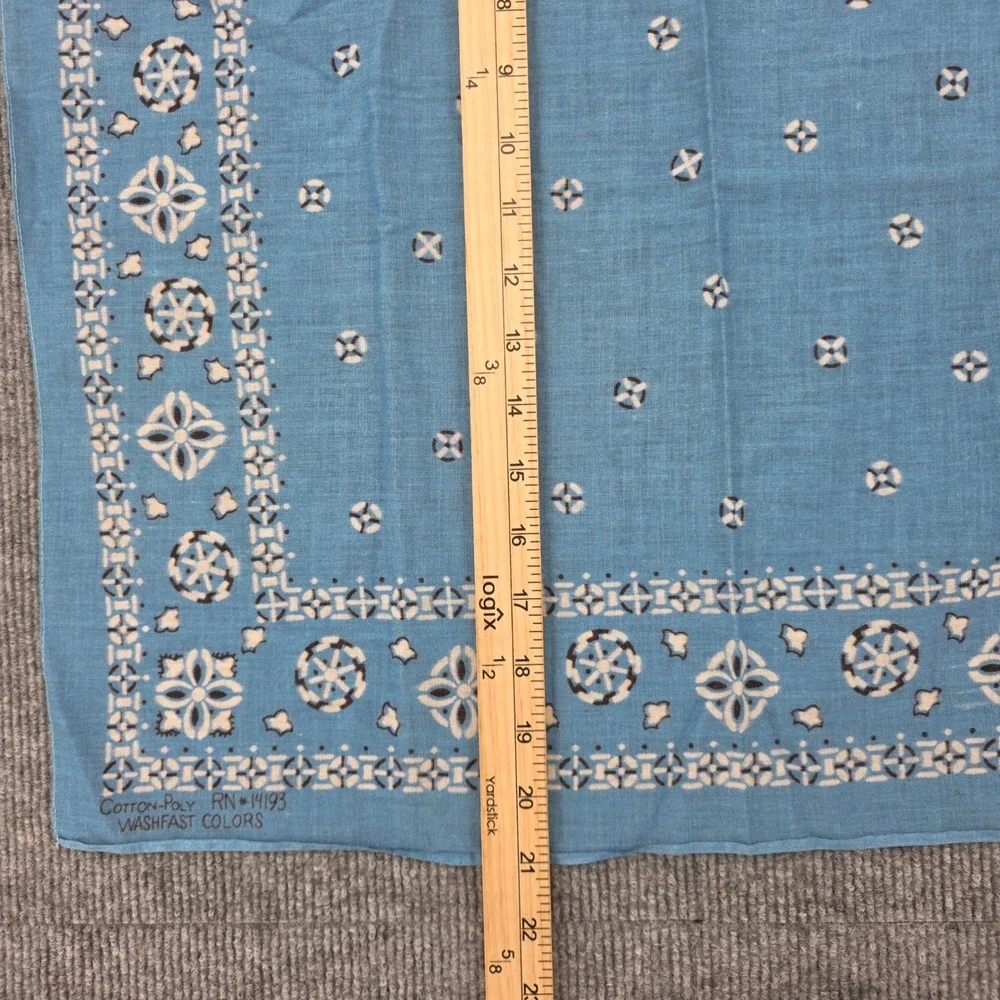 Vintage Bandana Set 2 Blue Brown Geometric Floral RN 14193 Washfast USA Scarf